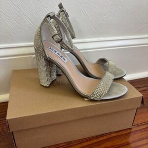 Steve Madden Carrson-R Heeled Sandals Silver Rhinestone Bridal Heels Wedding 9M